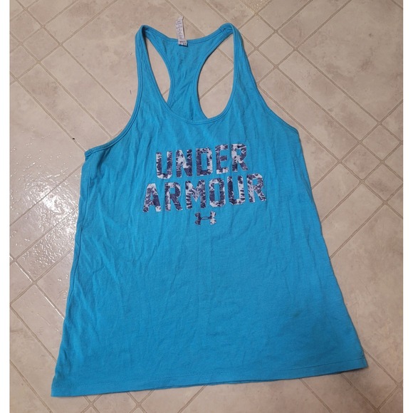 Under Armour Womens Tank Top Racerback Blue Workout Activewear Sleeveless - Picture 1 of 1